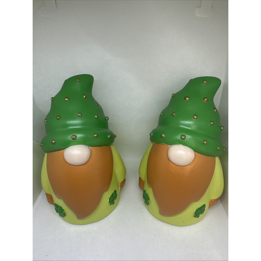 St. Patrick'S Day Gnomes 7in Set Of 2 Figurine Irish Home Office Decor New W/Box
